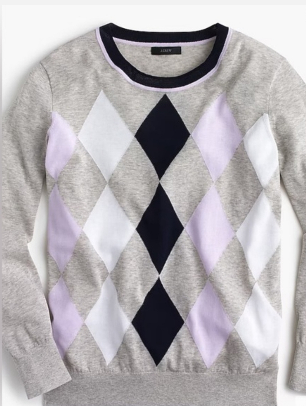 J. Crew Argyle Pullover Sweater Womens Gray Cotton Summerweight Medium